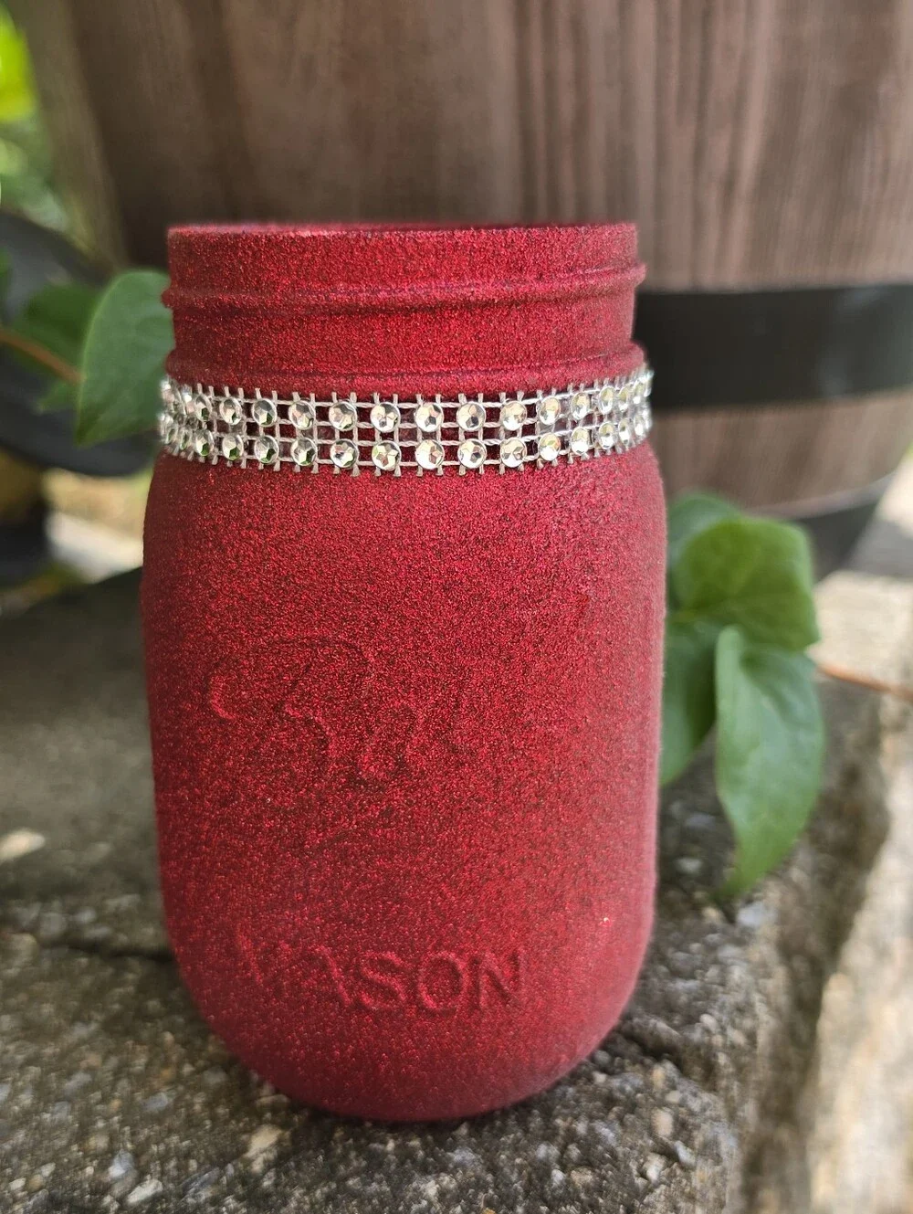 Red Glitter Bling Rhinestone Pint 16 oz Mason Jar for Wedding Centerpiece